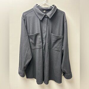 Hyba Women’s Ribbed Dark Grey Button Up Shacket